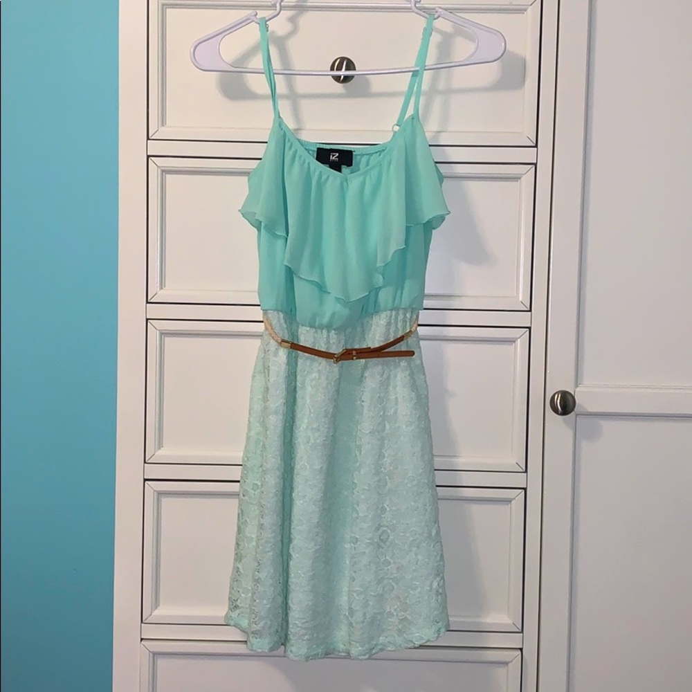 IZ Byer Womens/Juniors Mint Belted Lace Dress